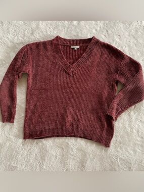 Rag Poets Burnt Maroon Knit V Neck Sweater size S